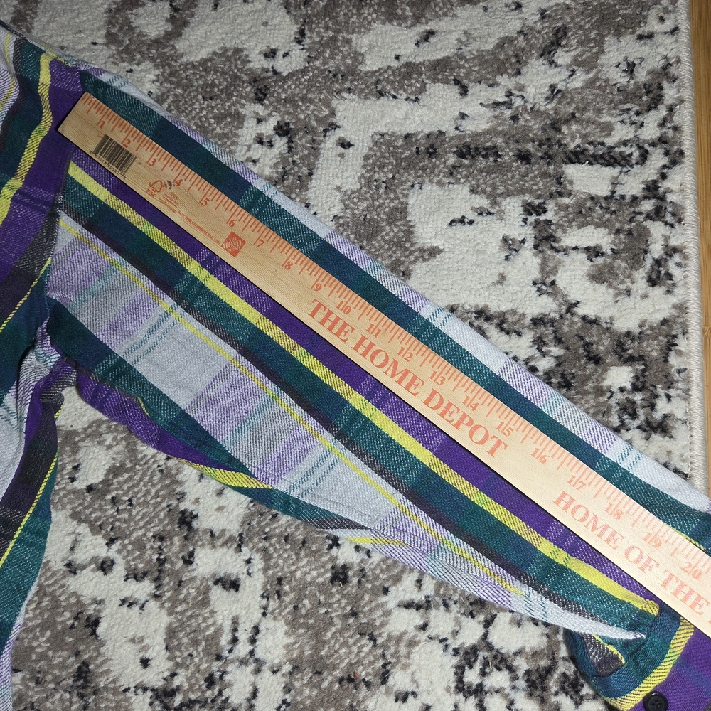 Coleman Mens Flannel Shirt Large L Plaid Cotton Purple Yellow Green Long Sleeve - Picture 6 of 9